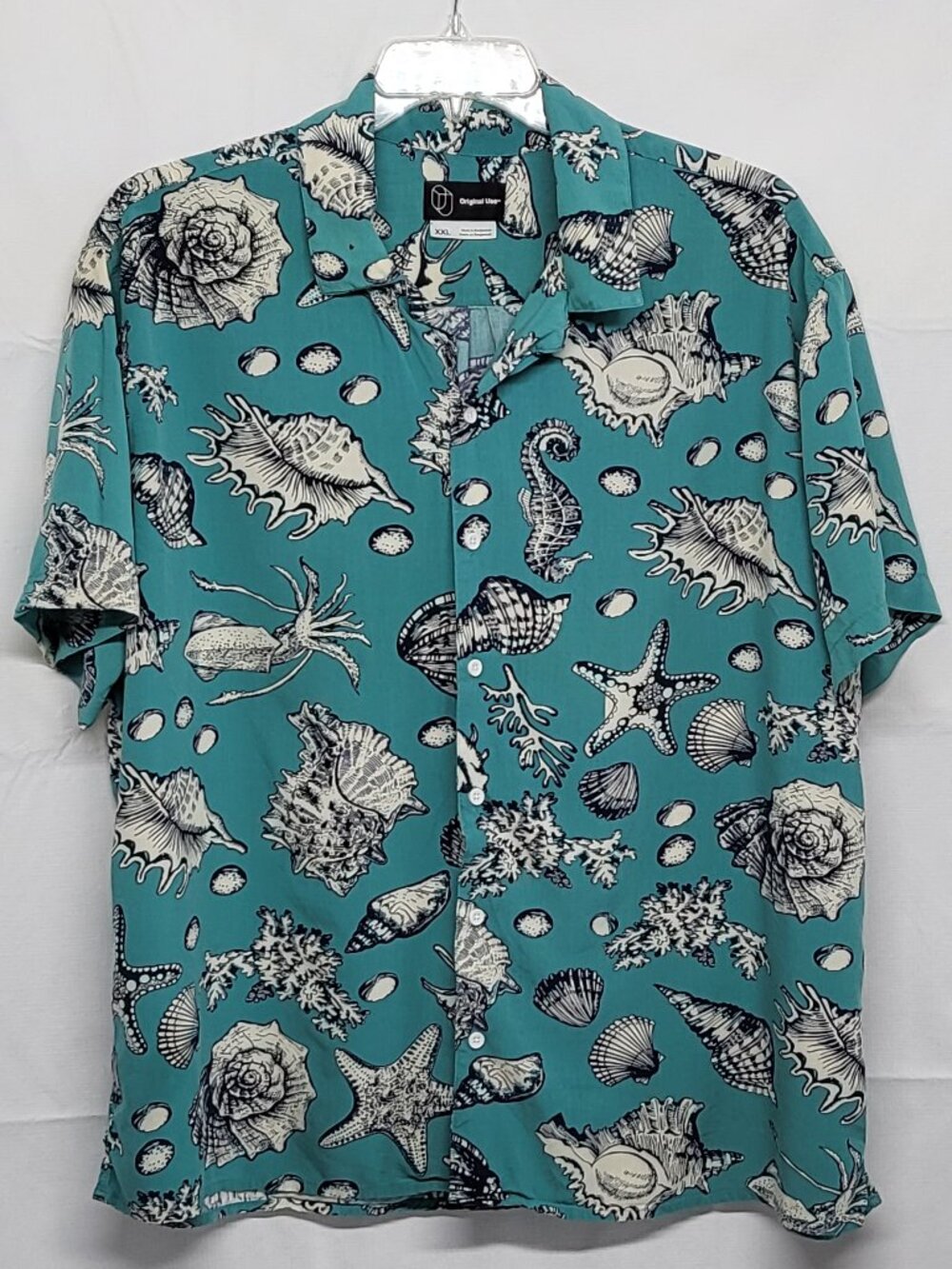 Original Use Mens Shirt Coatal Beach XXL Button Up Short Sleeve Shells Seahorse